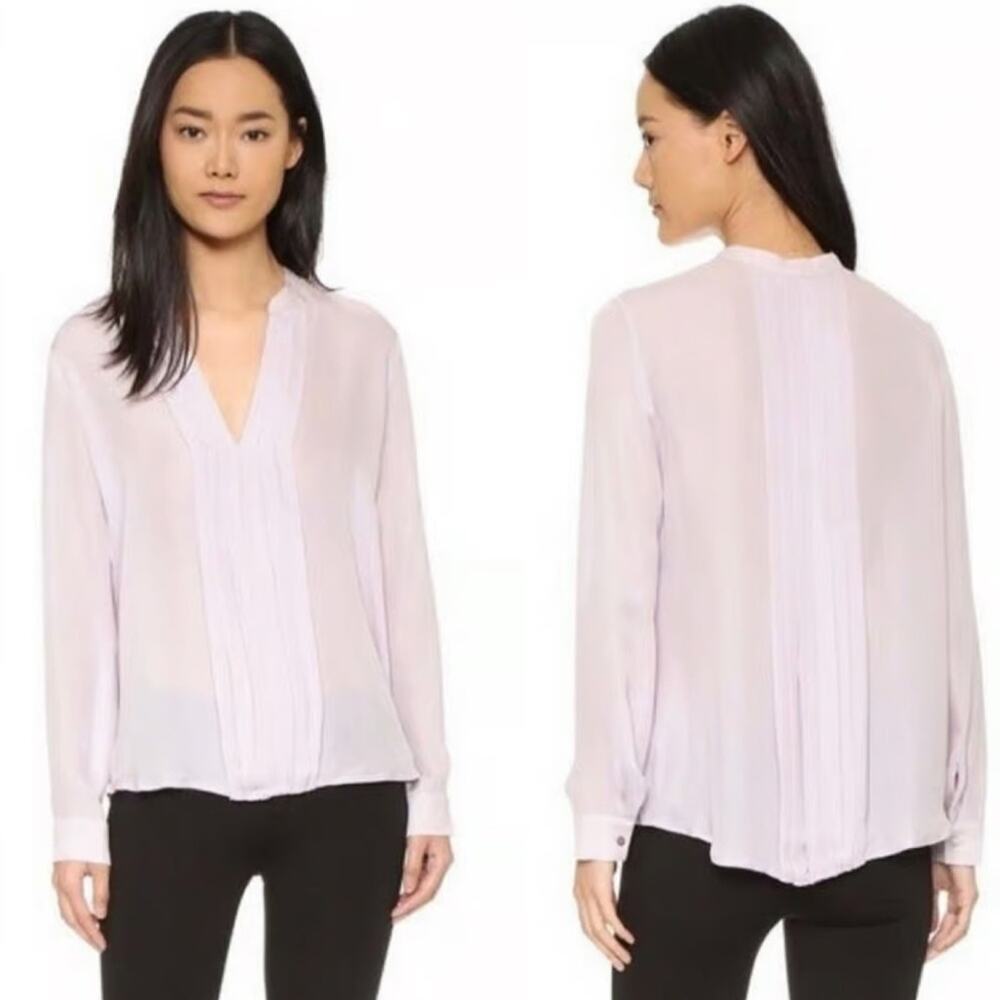 L'AGENCE Lauren Purple Silk Pleated Long Sleeve Blouse Top Size XS